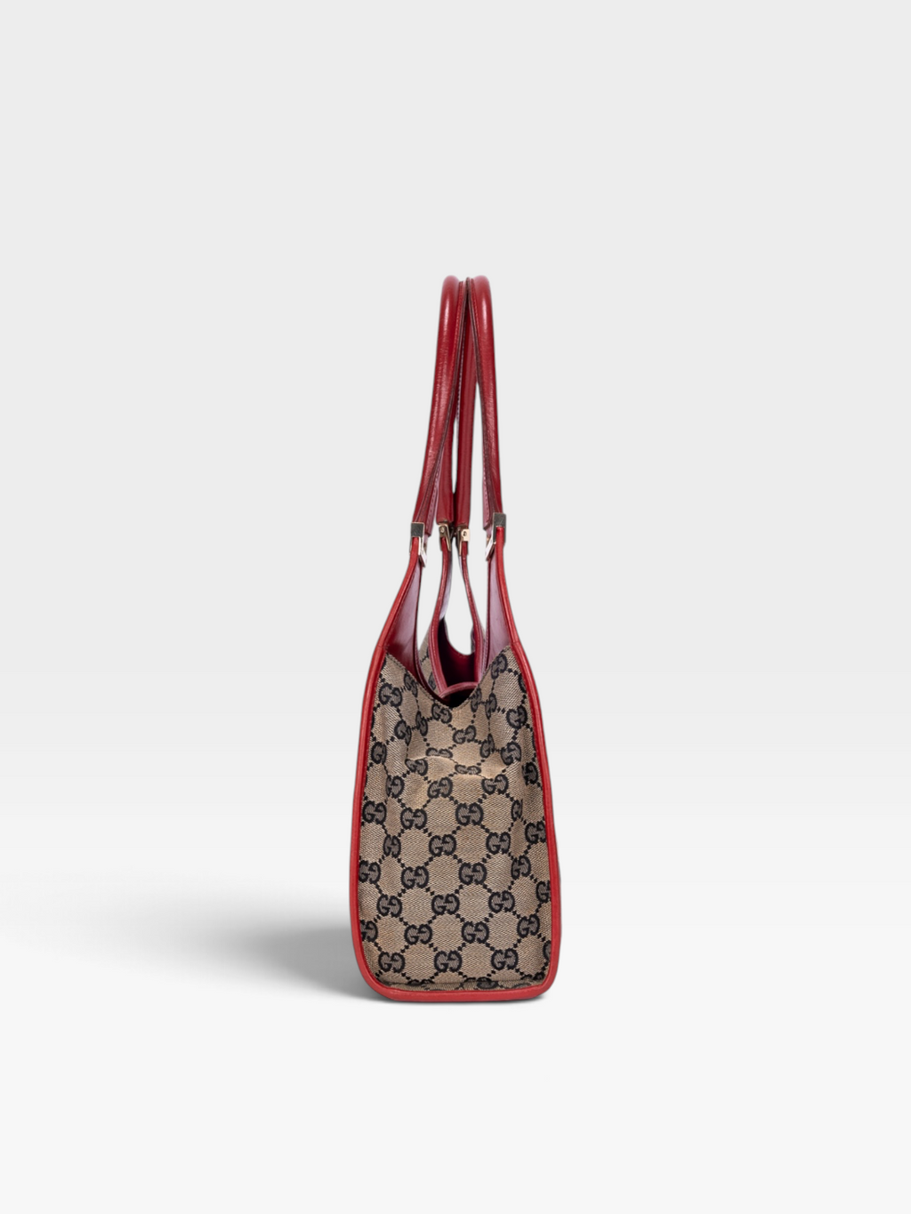 Gucci Jackie Bardot Shoulder Bag In GG Canvas With Red Trim