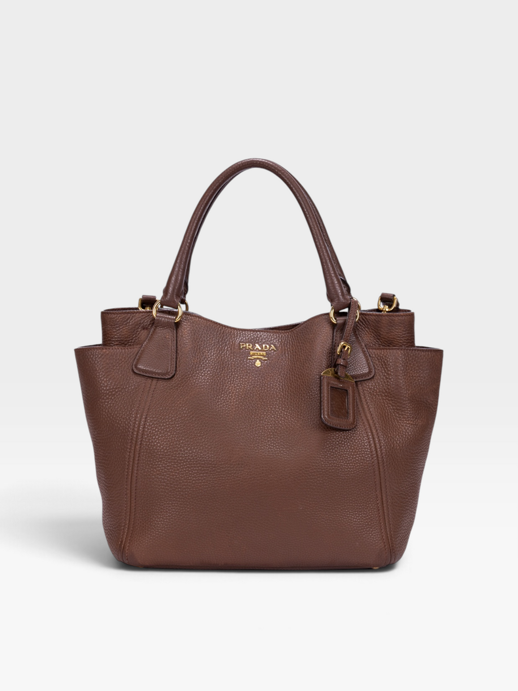 Prada Vitello Daino Side Pocket Tote Bag In Brown Leather