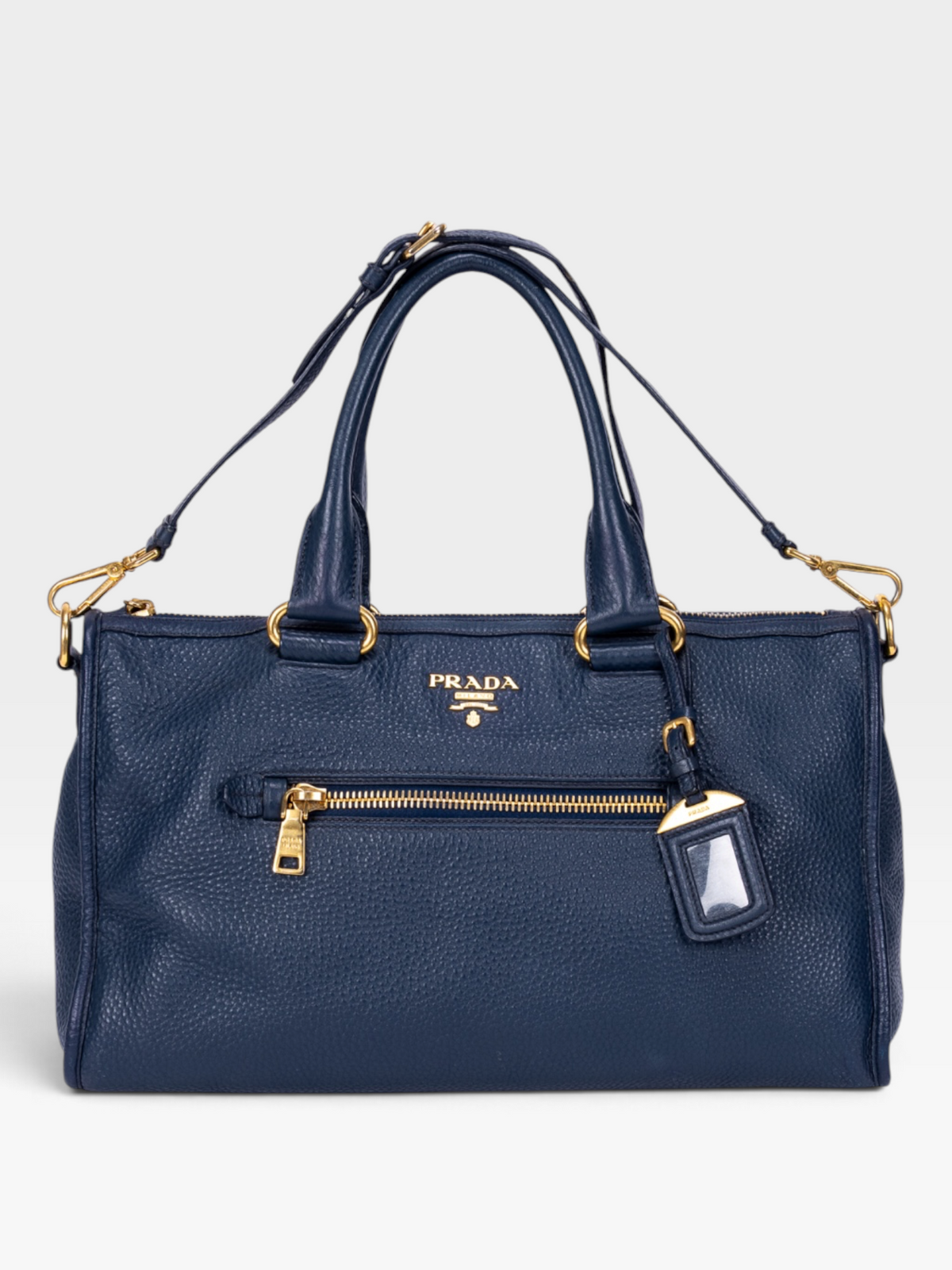Prada Vitello Daino Motor Tote Bag In Navy