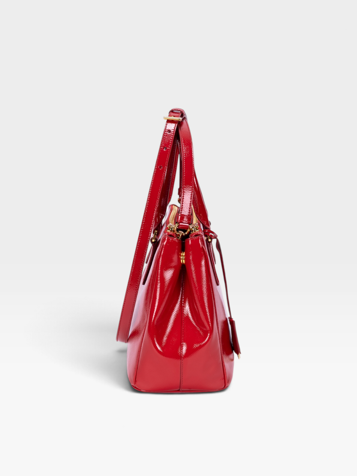 Prada Galleria Double Zip Tote Bag In Red Patent Leather