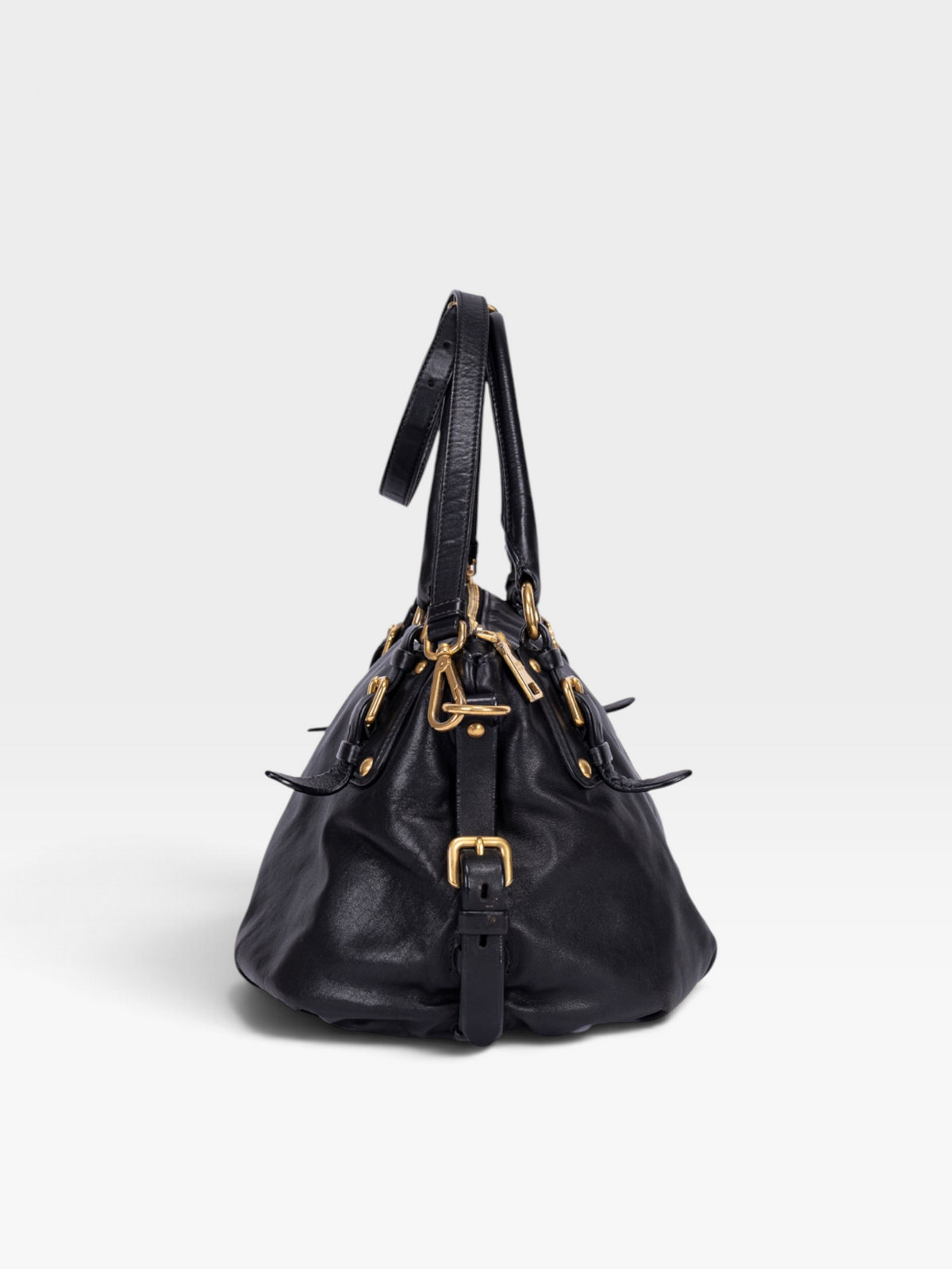 Prada Satchel 2-Way Bag In Black Soft Calfskin