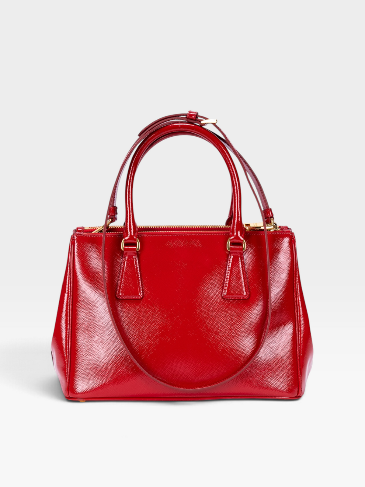 Prada Galleria Double Zip Tote Bag In Red Patent Leather
