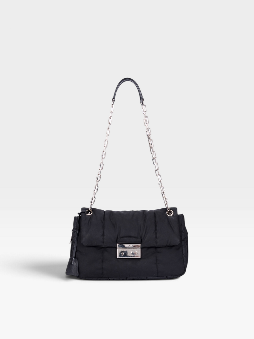 Prada Tessuto Nylon Bomber Chain Shoulder Bag In Black