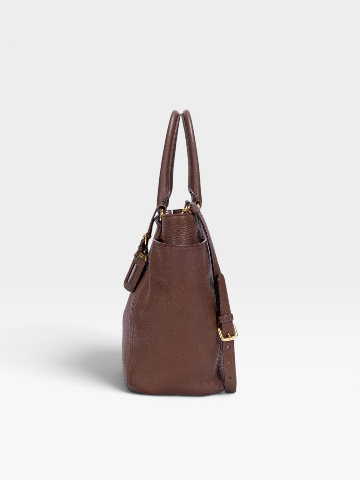 Prada Vitello Daino Side Pocket Tote Bag In Brown Leather