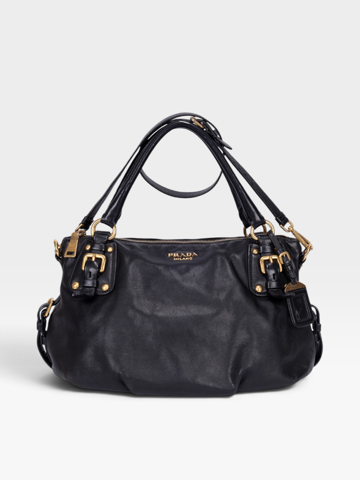 Prada Satchel 2-Way Bag In Black Soft Calfskin