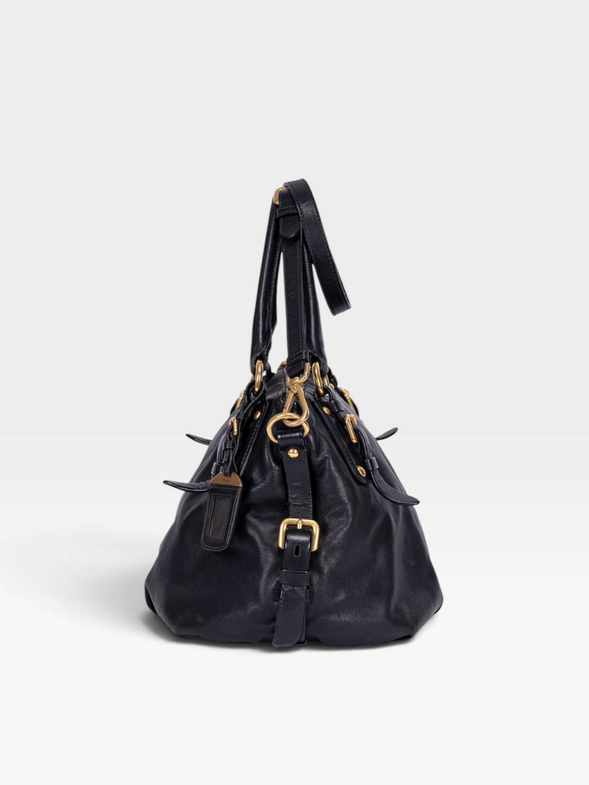 Prada Satchel 2-Way Bag In Black Soft Calfskin