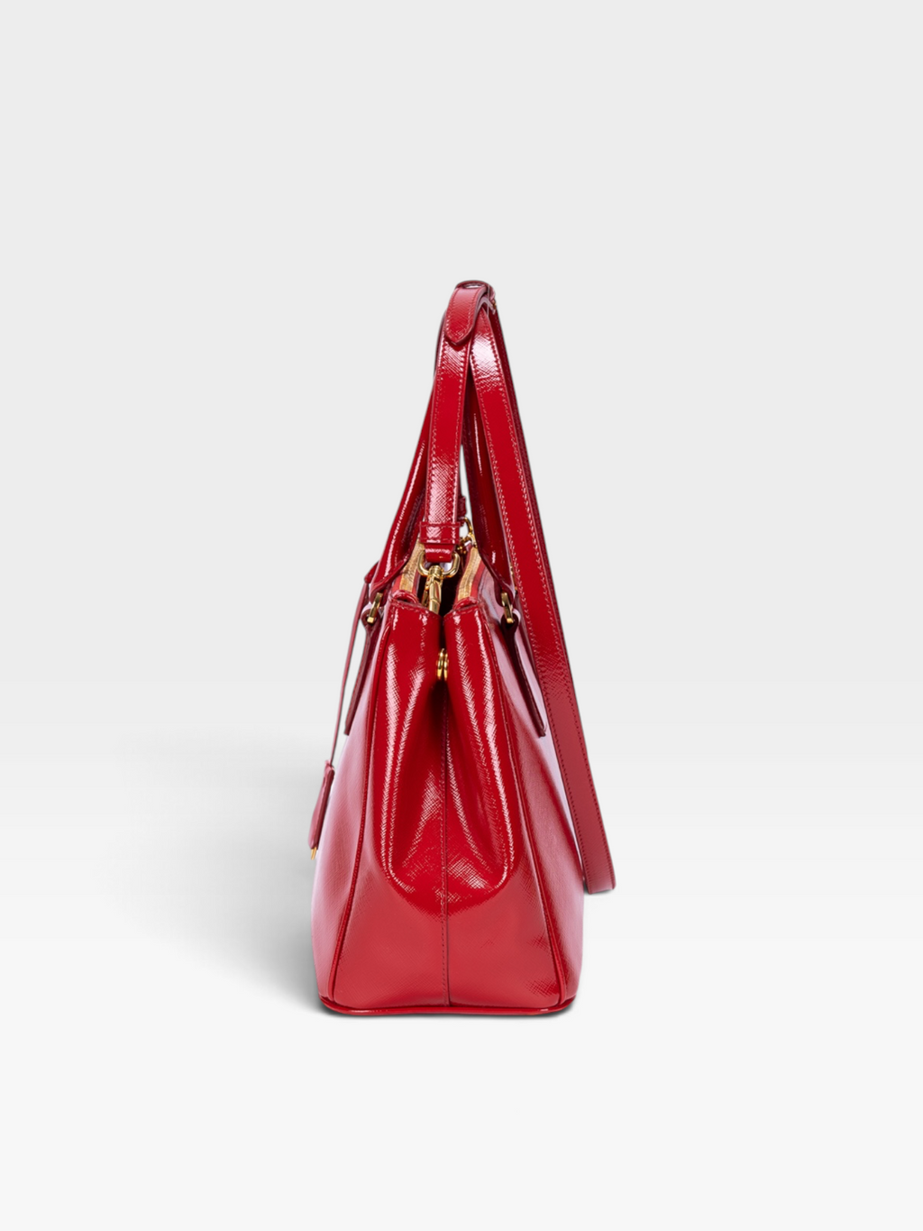 Prada Galleria Double Zip Tote Bag In Red Patent Leather