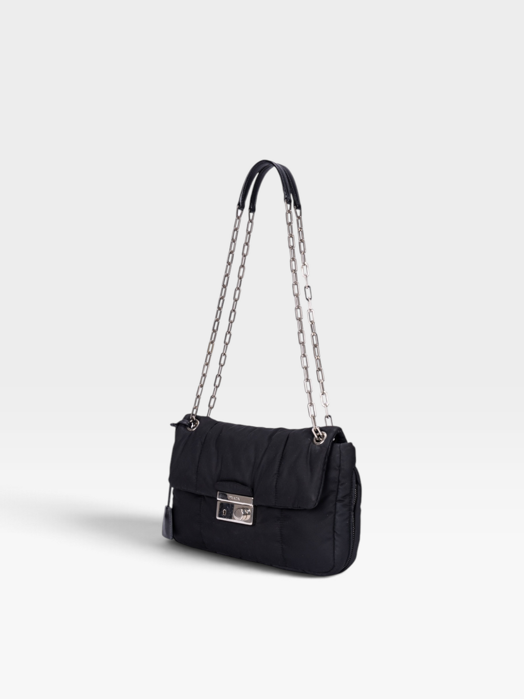 Prada Tessuto Nylon Bomber Chain Shoulder Bag In Black