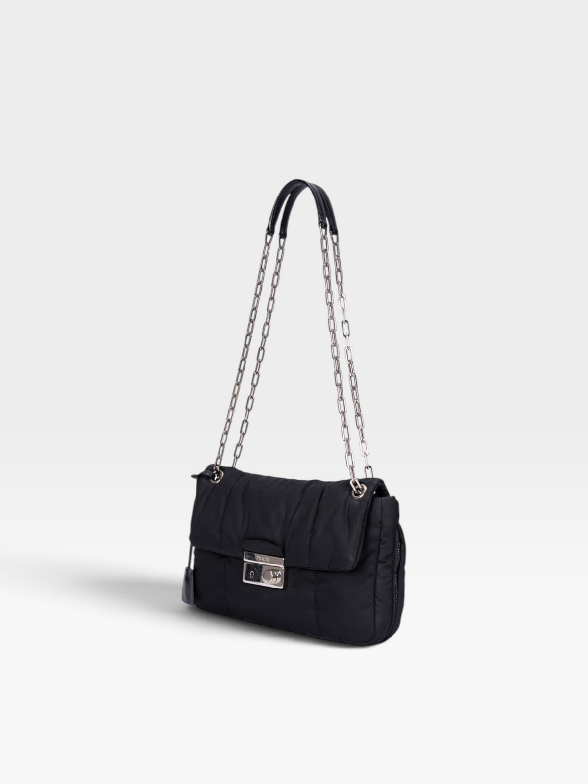 Prada Tessuto Nylon Bomber Chain Shoulder Bag In Black