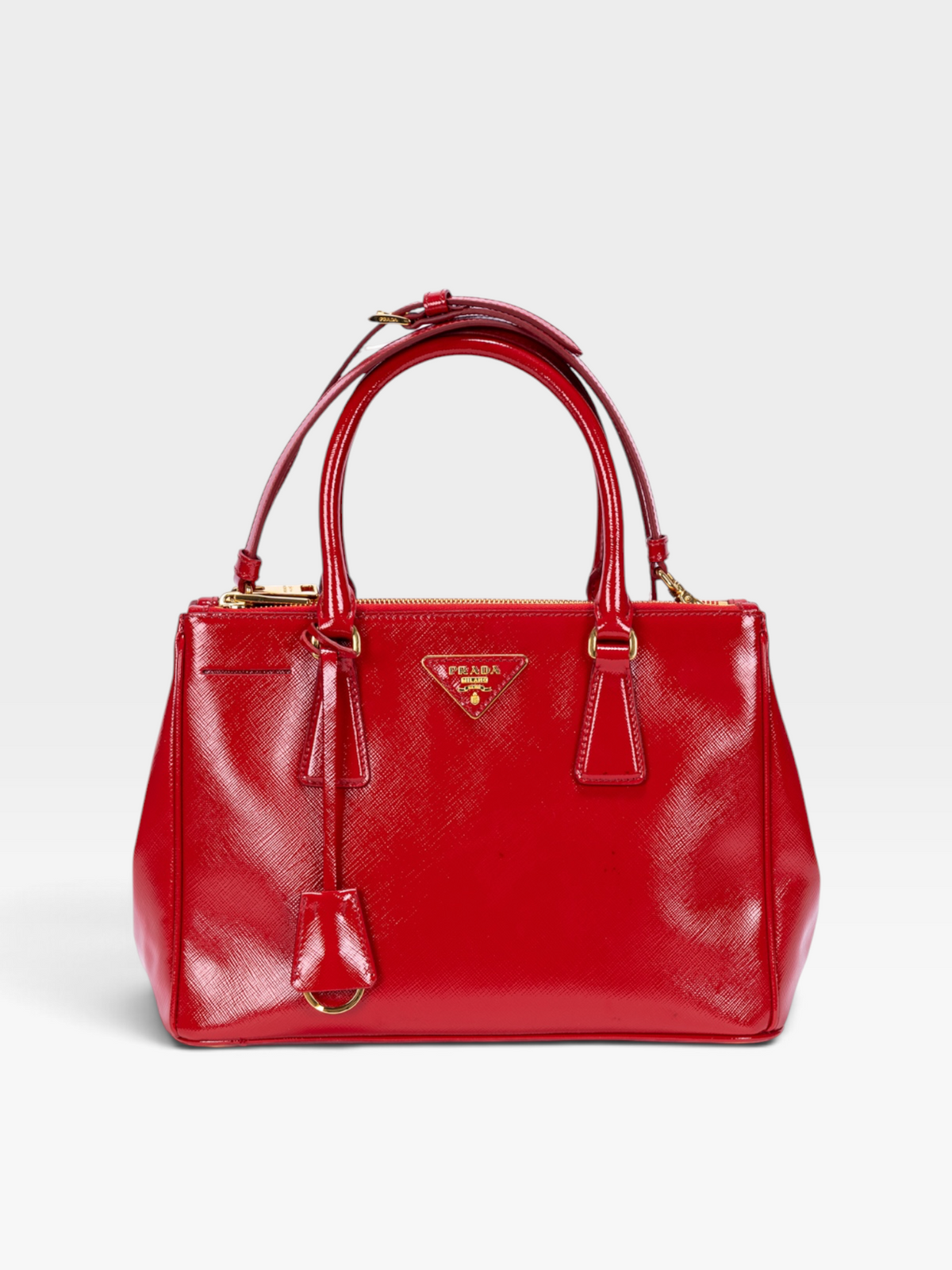 Prada Galleria Double Zip Tote Bag In Red Patent Leather