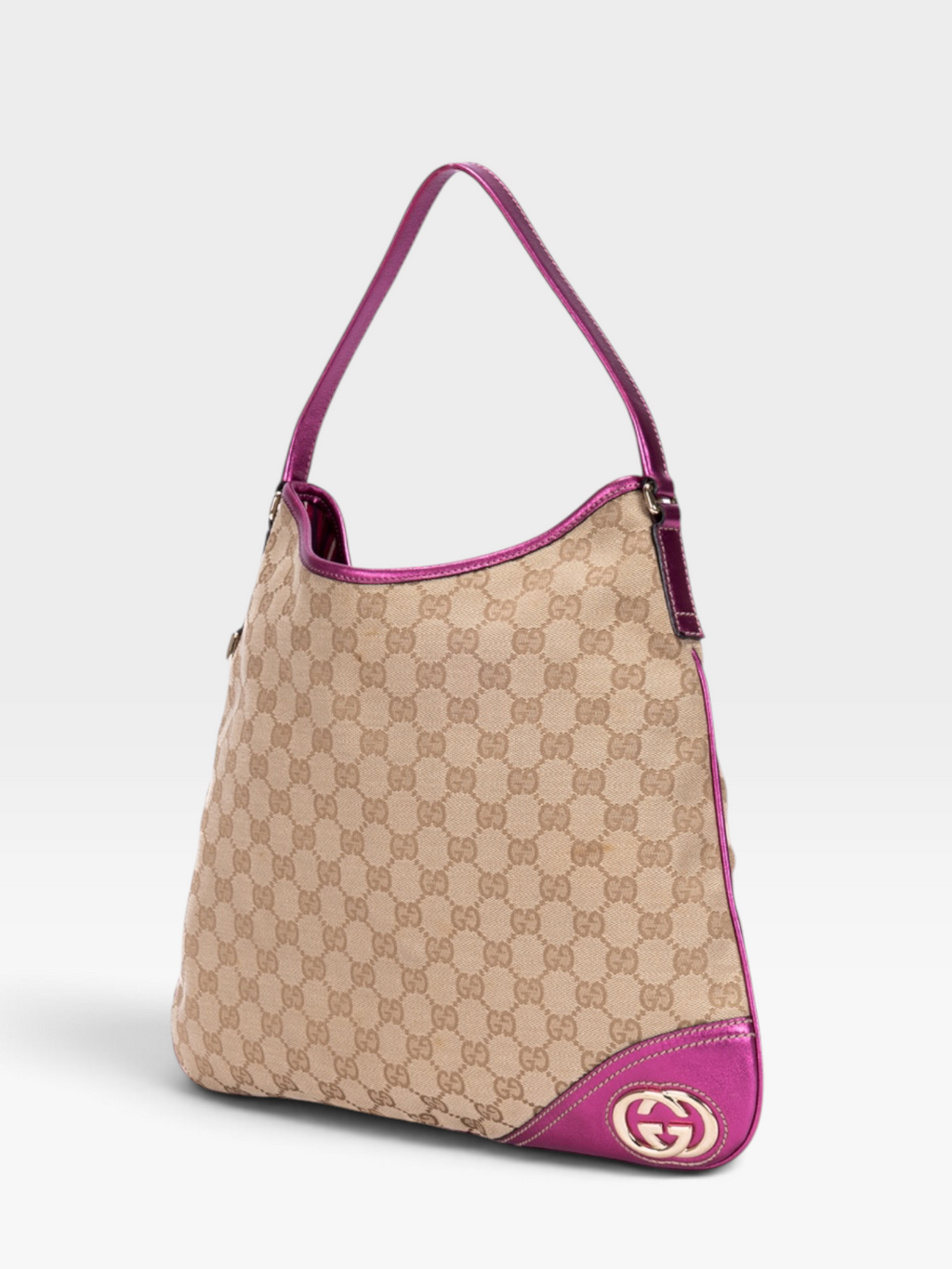 Gucci GG Canvas Britt Hobo Bag With Hot Pink Trim