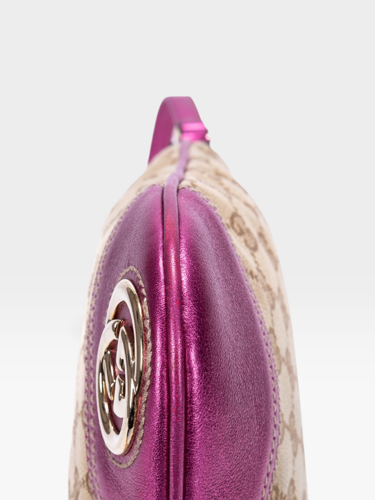 Gucci GG Canvas Britt Hobo Bag With Hot Pink Trim