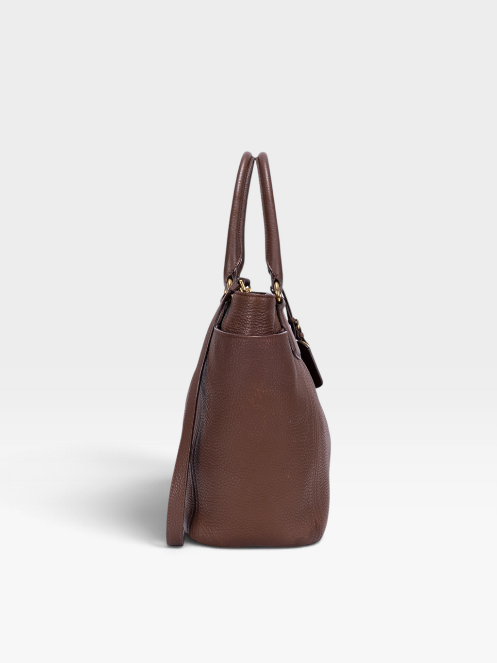 Prada Vitello Daino Side Pocket Tote Bag In Brown Leather