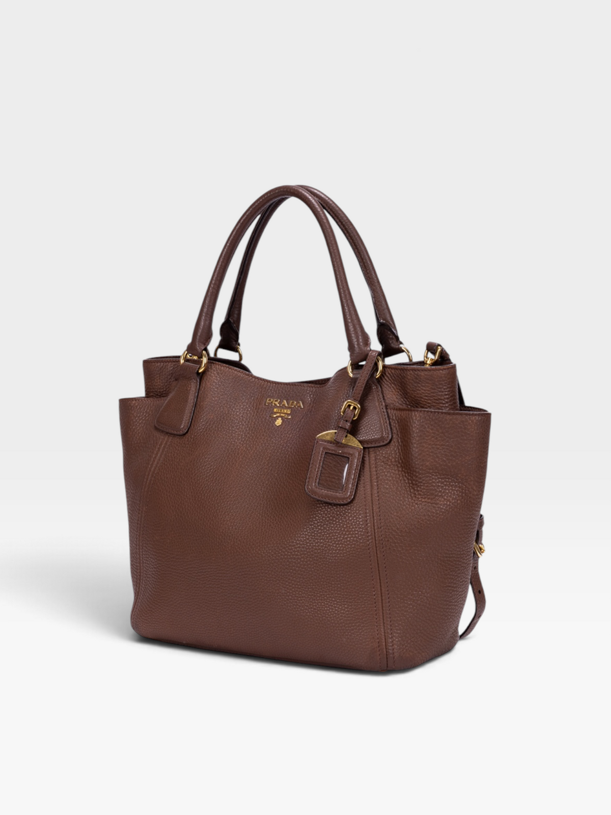 Prada Vitello Daino Side Pocket Tote Bag In Brown Leather