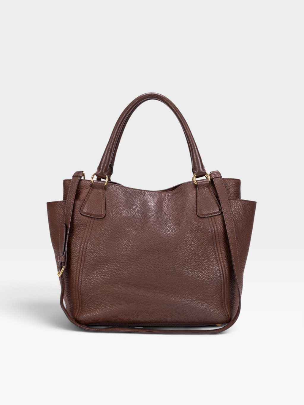 Prada Vitello Daino Side Pocket Tote Bag In Brown Leather