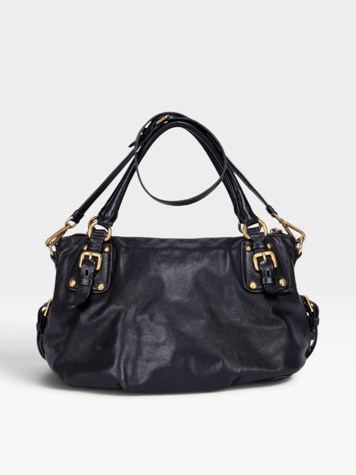 Prada Satchel 2-Way Bag In Black Soft Calfskin