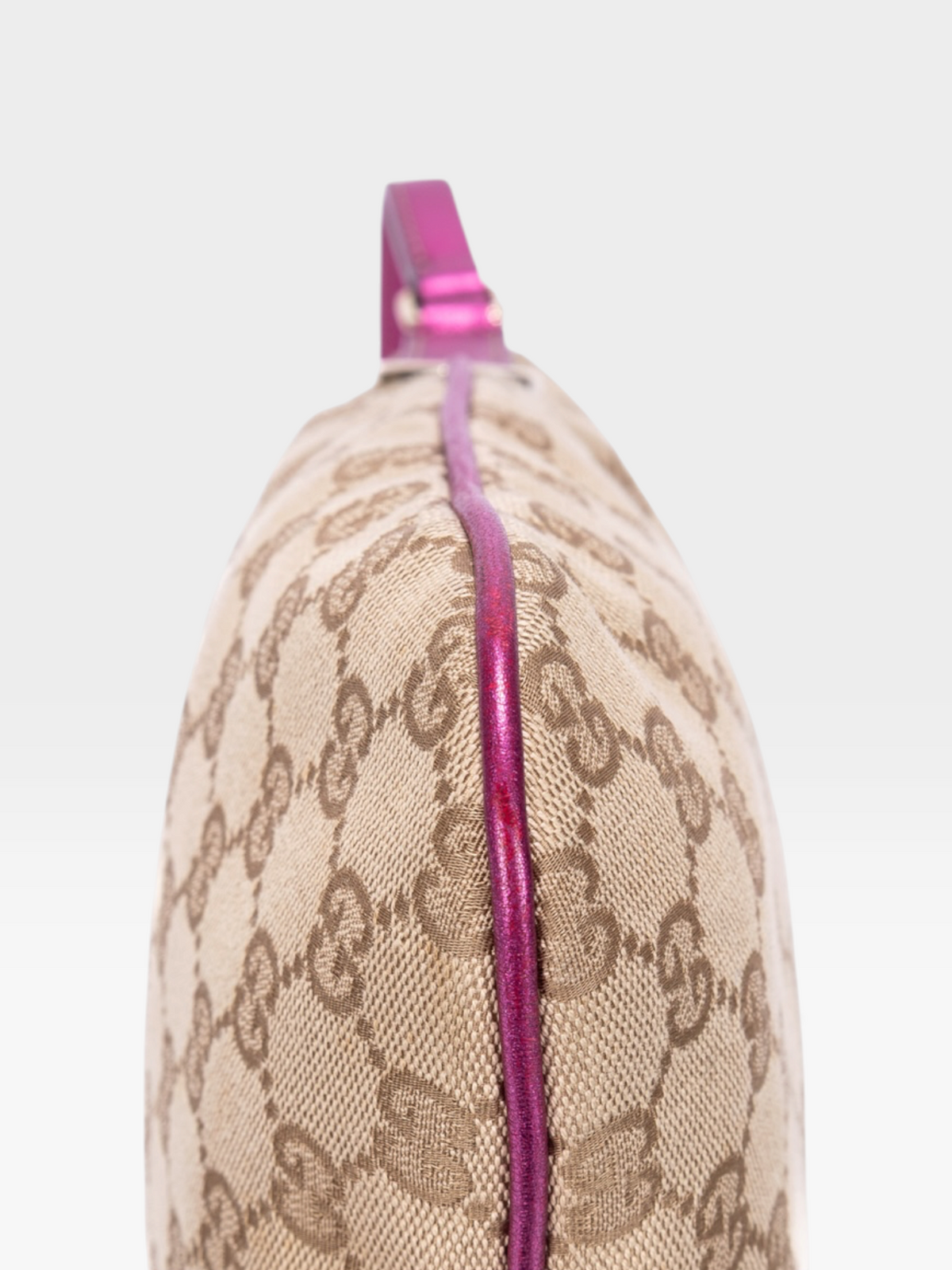 Gucci GG Canvas Britt Hobo Bag With Hot Pink Trim
