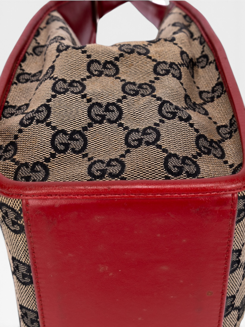 Gucci Jackie Bardot Shoulder Bag In GG Canvas With Red Trim