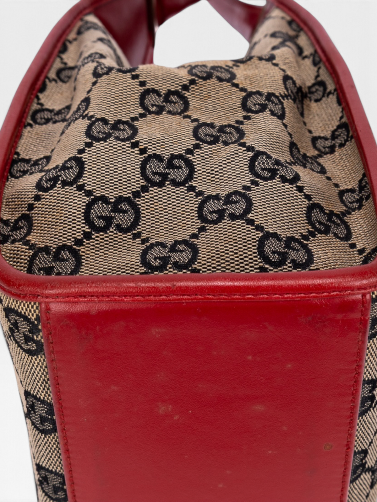 Gucci Jackie Bardot Shoulder Bag In GG Canvas With Red Trim