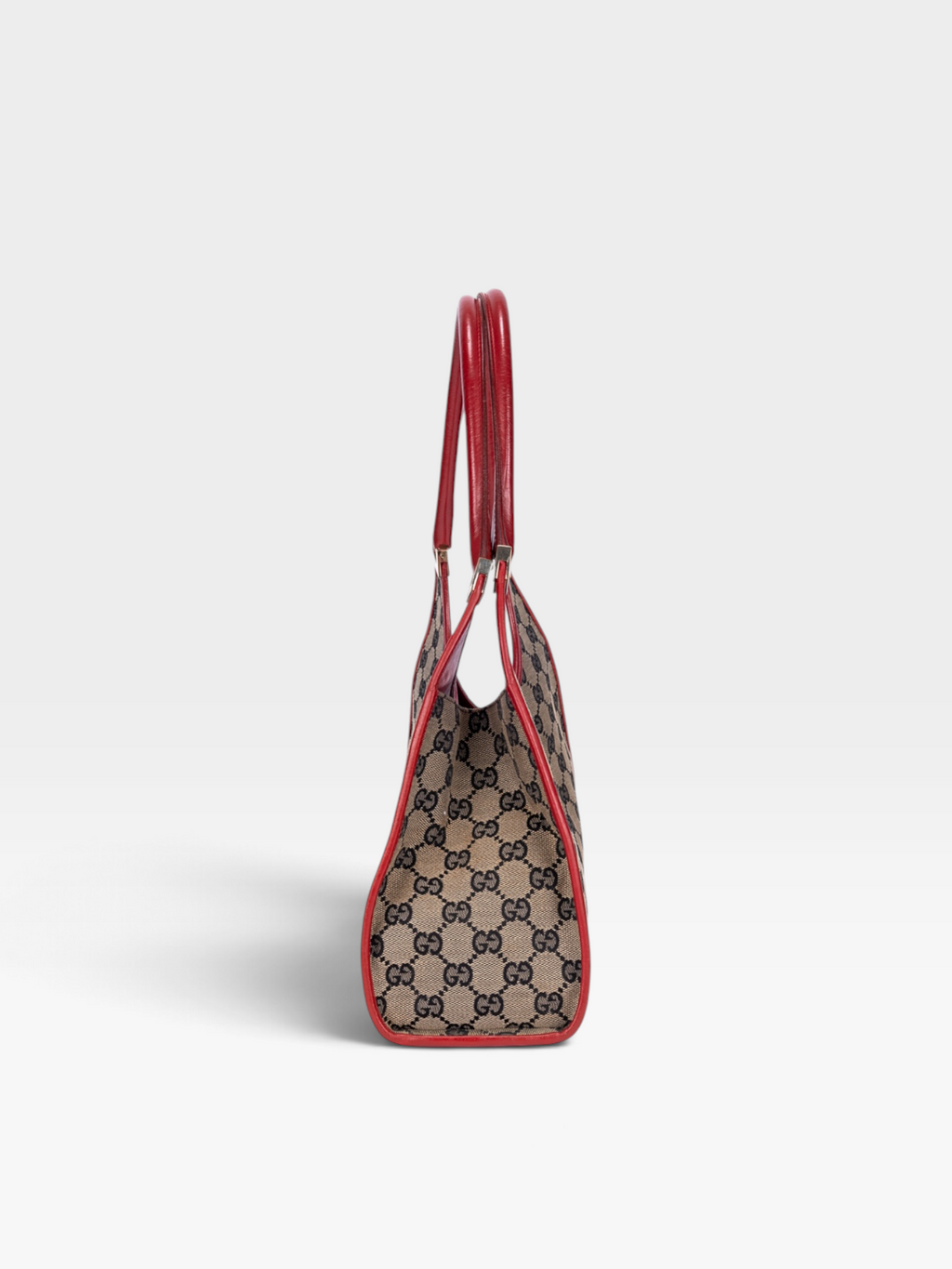 Gucci Jackie Bardot Shoulder Bag In GG Canvas With Red Trim