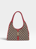Gucci Jackie Bardot Shoulder Bag In GG Canvas With Red Trim