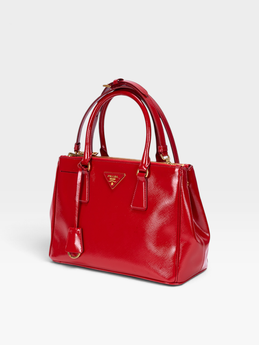 Prada Galleria Double Zip Tote Bag In Red Patent Leather