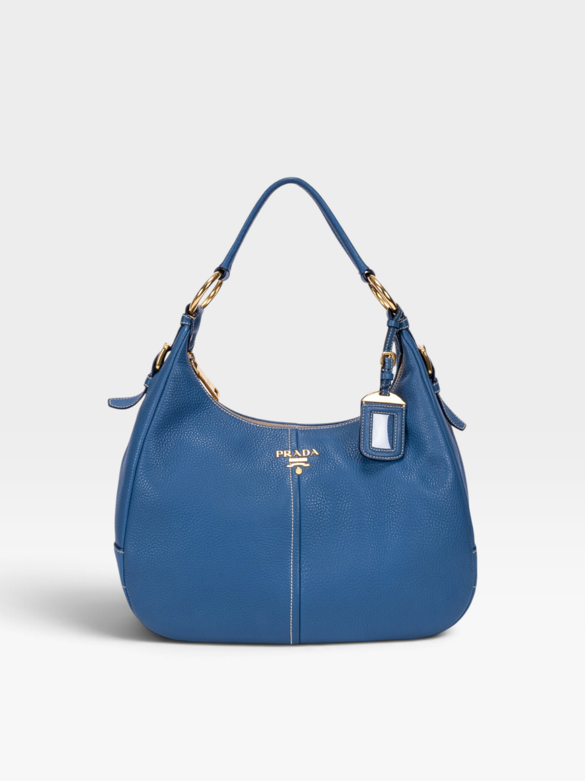 Prada Vitello Daino Hobo Bag In Blue Calf Leather
