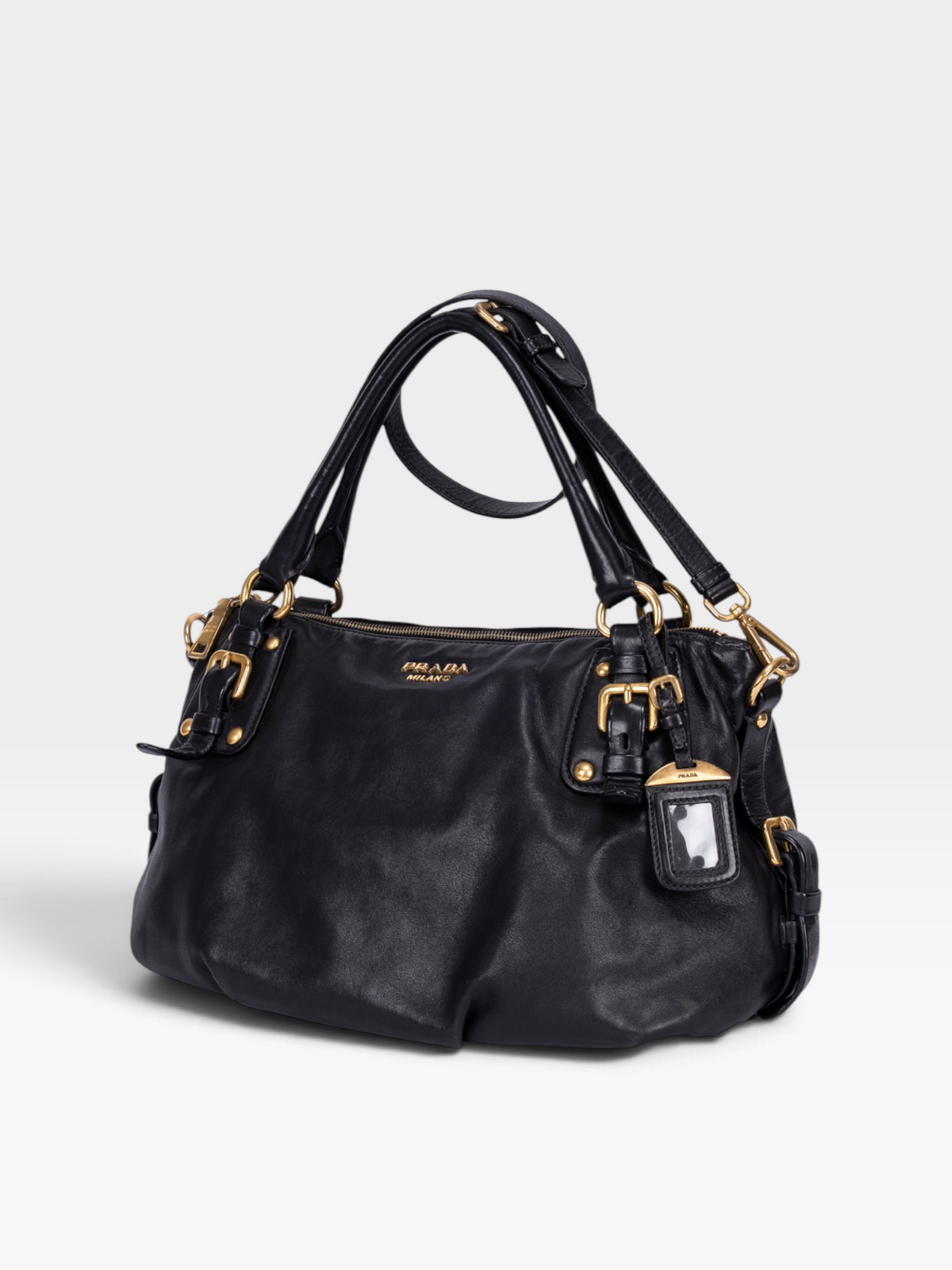Prada Satchel 2-Way Bag In Black Soft Calfskin