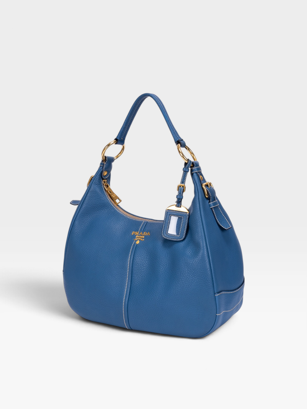Prada Vitello Daino Hobo Bag In Blue Calf Leather