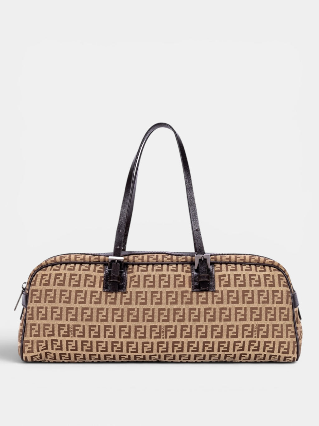 Fendi Zucchino East West Barrel Handbag In Beige/Brown