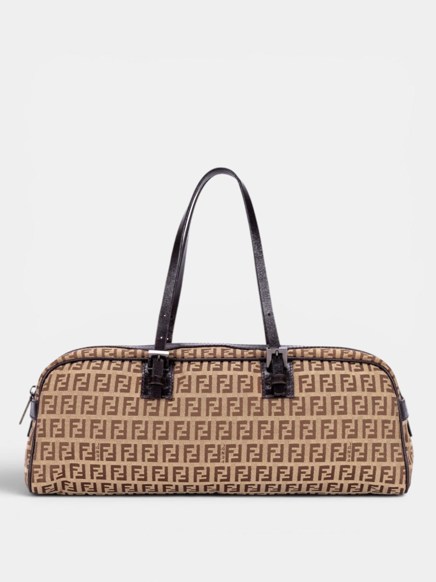 Fendi Zucchino East West Barrel Handbag In Beige/Brown