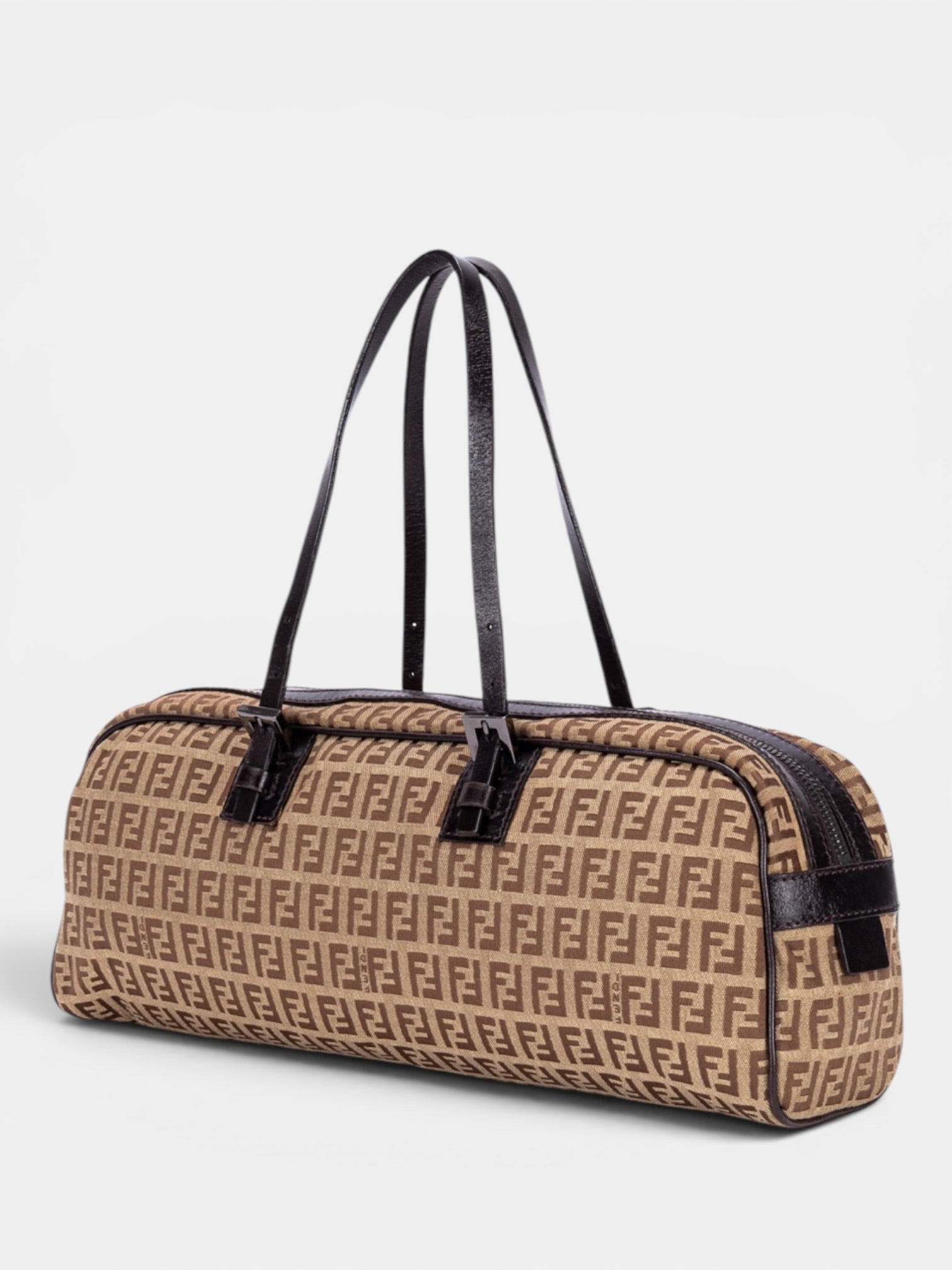 Fendi Zucchino East West Barrel Handbag In Beige/Brown
