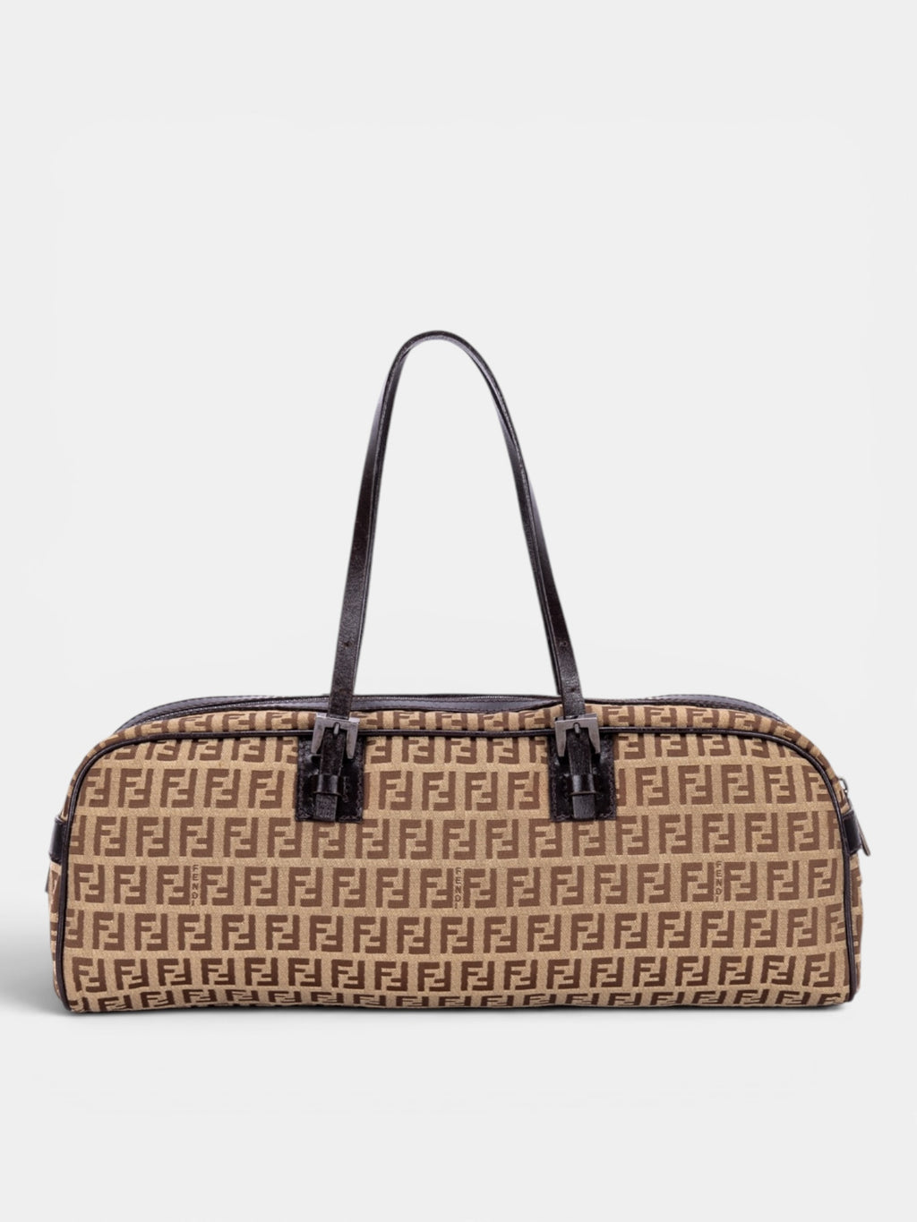 Fendi Zucchino East West Barrel Handbag In Beige/Brown