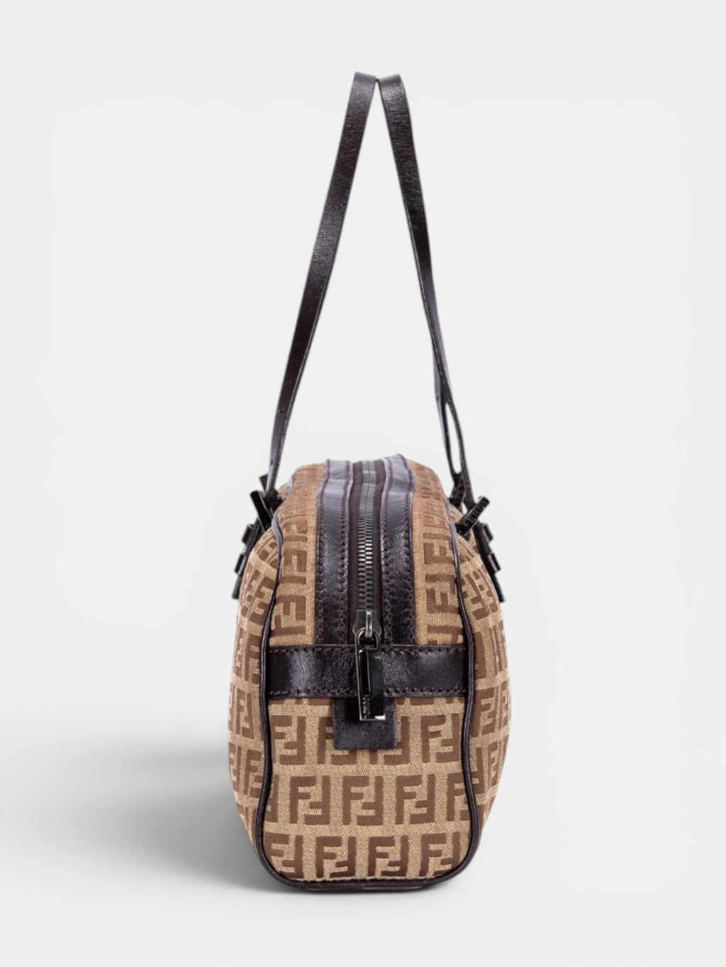 Fendi Zucchino East West Barrel Handbag In Beige/Brown