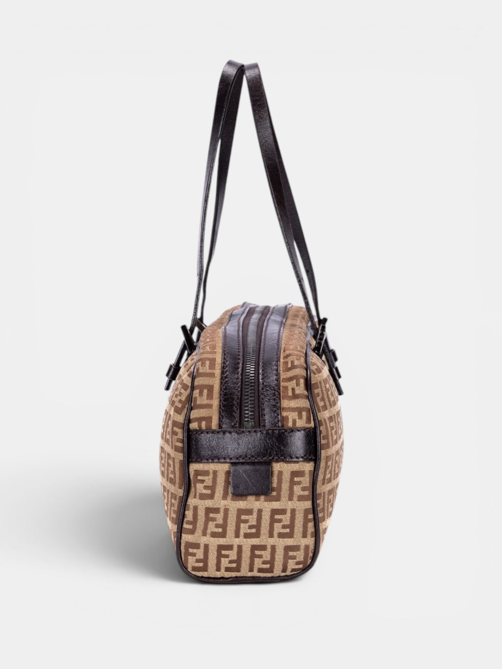 Fendi Zucchino East West Barrel Handbag In Beige/Brown