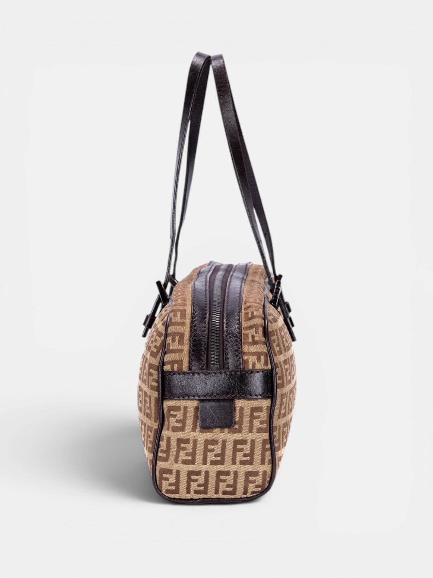 Fendi Zucchino East West Barrel Handbag In Beige/Brown
