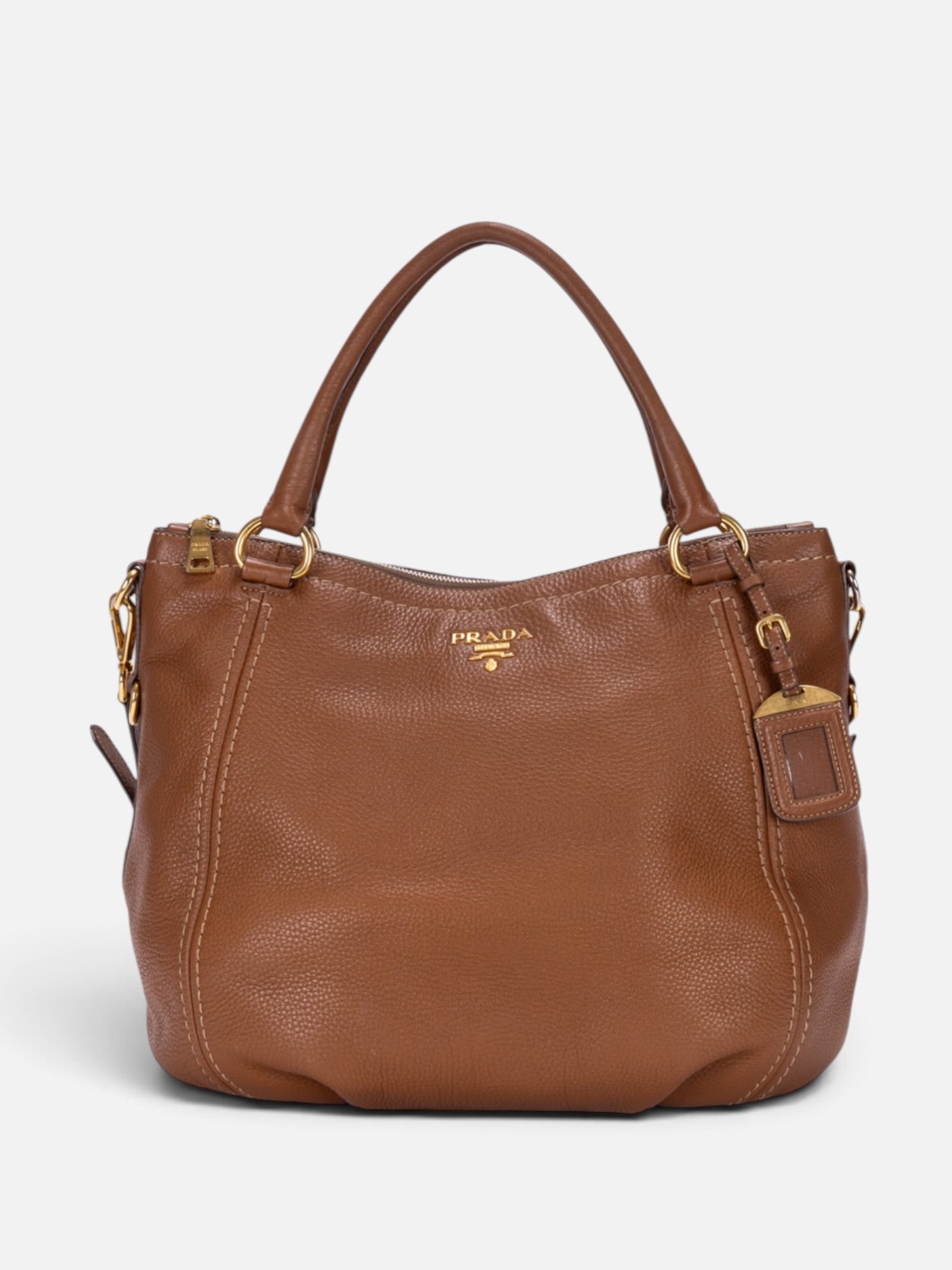 Prada Vitello Daino Tote Shoulder Bag In Brown