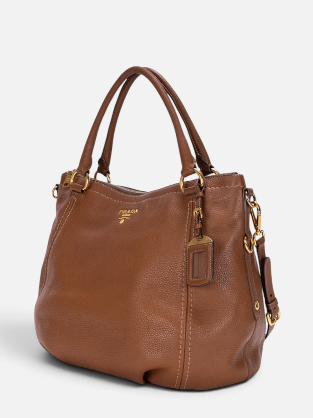 Prada Vitello Daino Tote Shoulder Bag In Brown