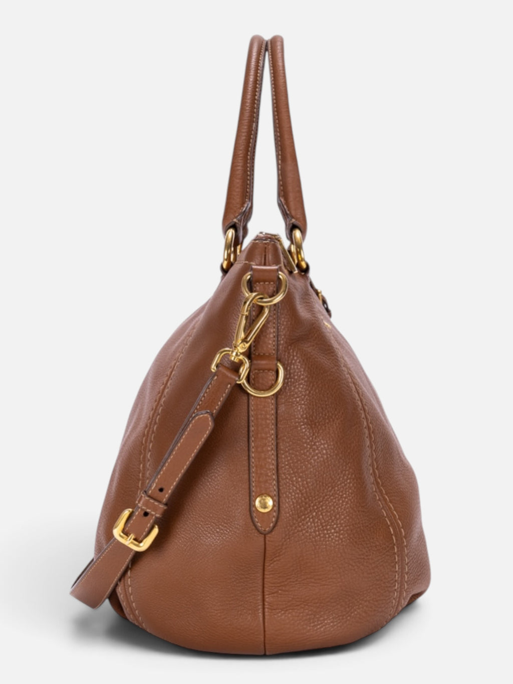 Prada Vitello Daino Tote Shoulder Bag In Brown