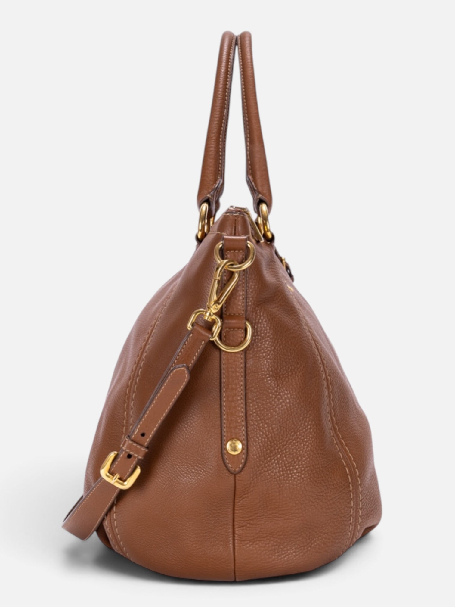 Prada Vitello Daino Tote Shoulder Bag In Brown