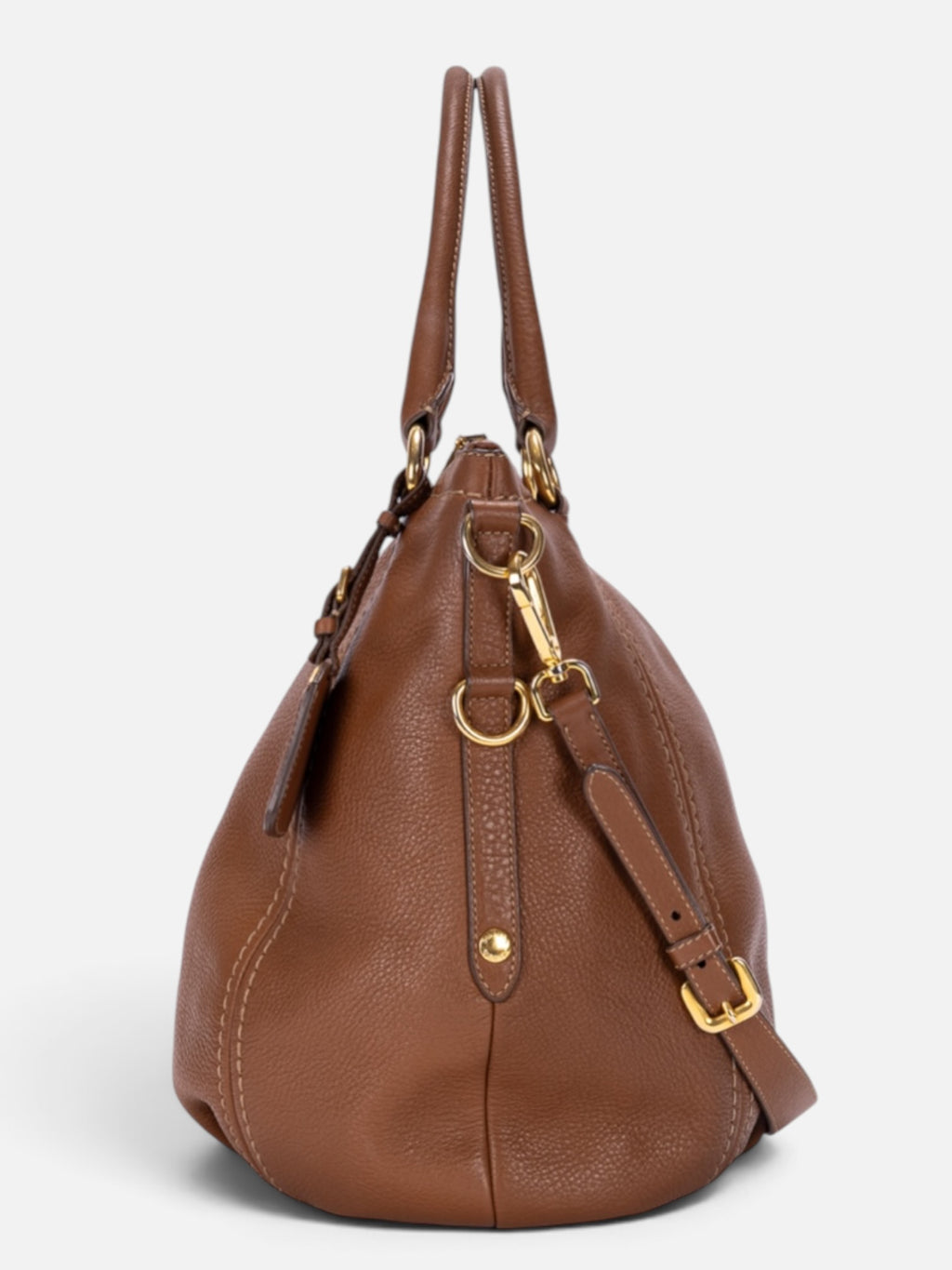 Prada Vitello Daino Tote Shoulder Bag In Brown