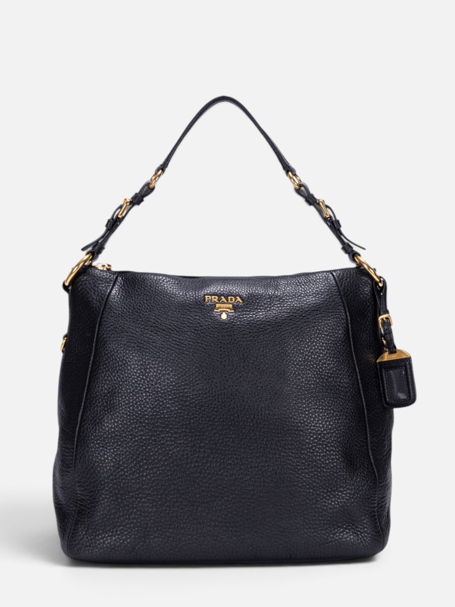 Prada Vitello Daino Shoulder Bag In Black Pebbled Leather