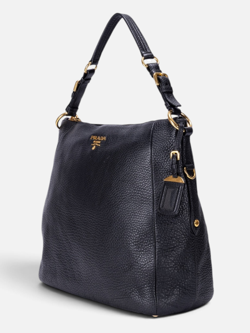 Prada Vitello Daino Shoulder Bag In Black Pebbled Leather