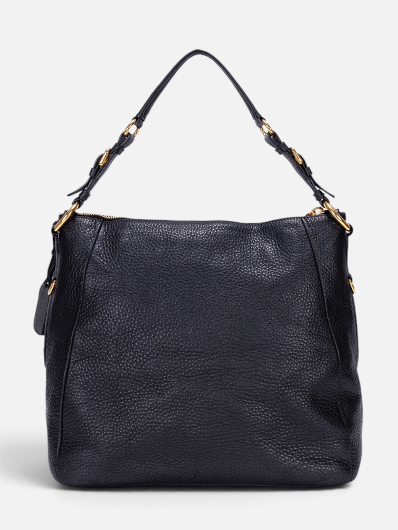 Prada Vitello Daino Shoulder Bag In Black Pebbled Leather