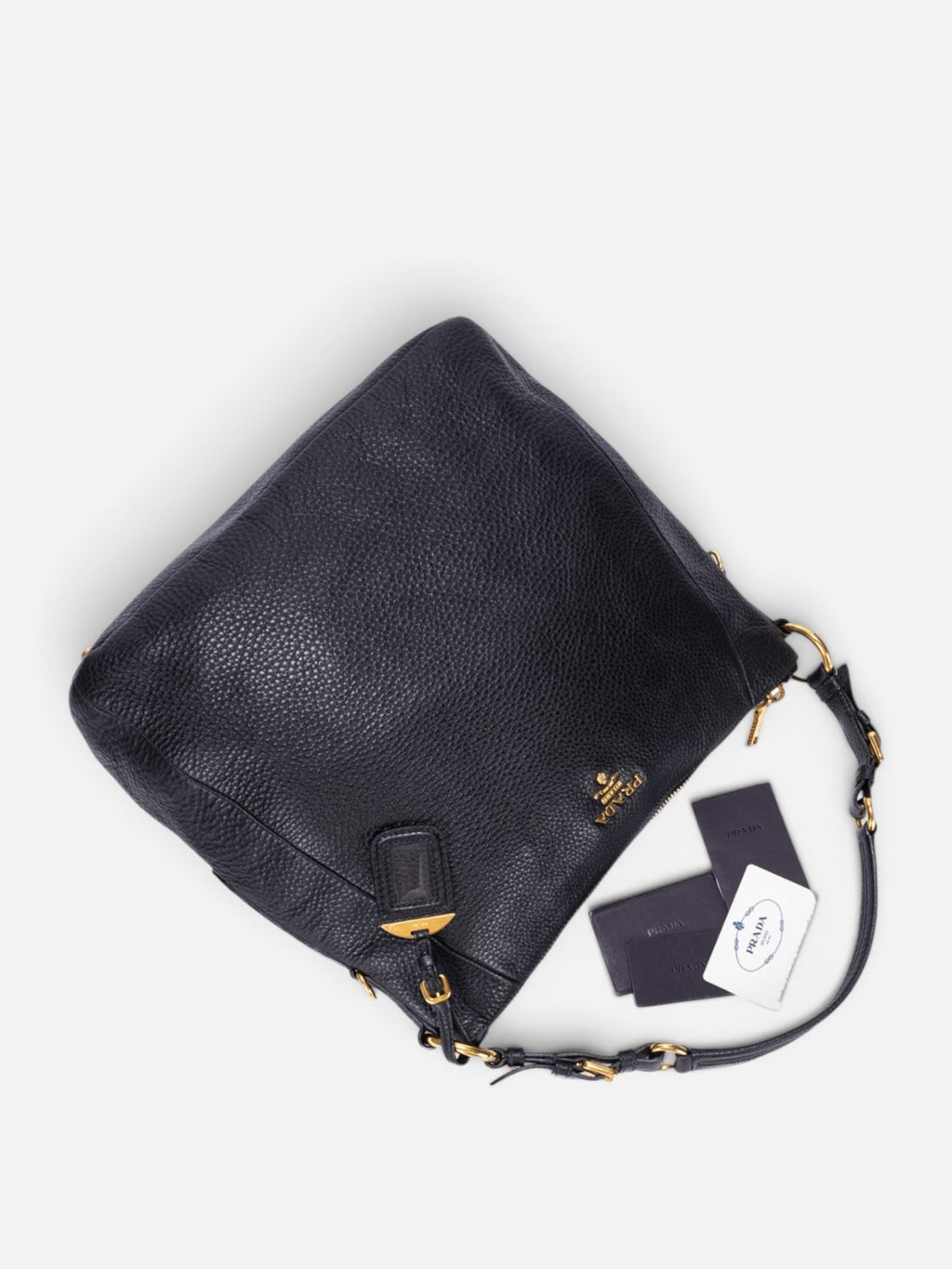 Prada Vitello Daino Shoulder Bag In Black Pebbled Leather