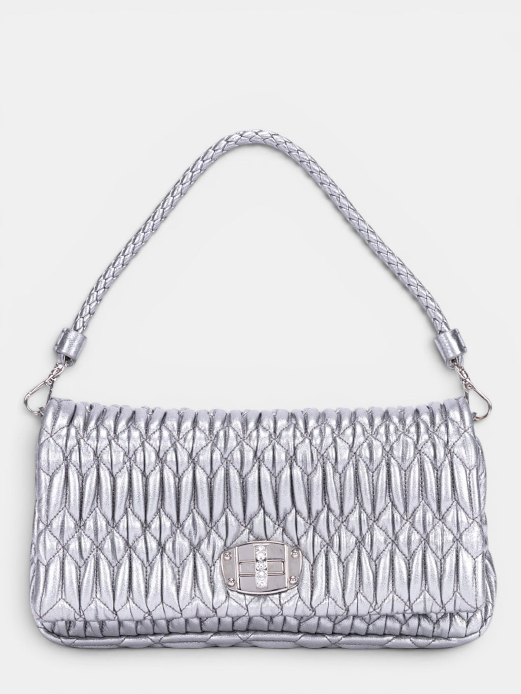 Miu Miu Crystal Cloque Nappa Leather In Sliver