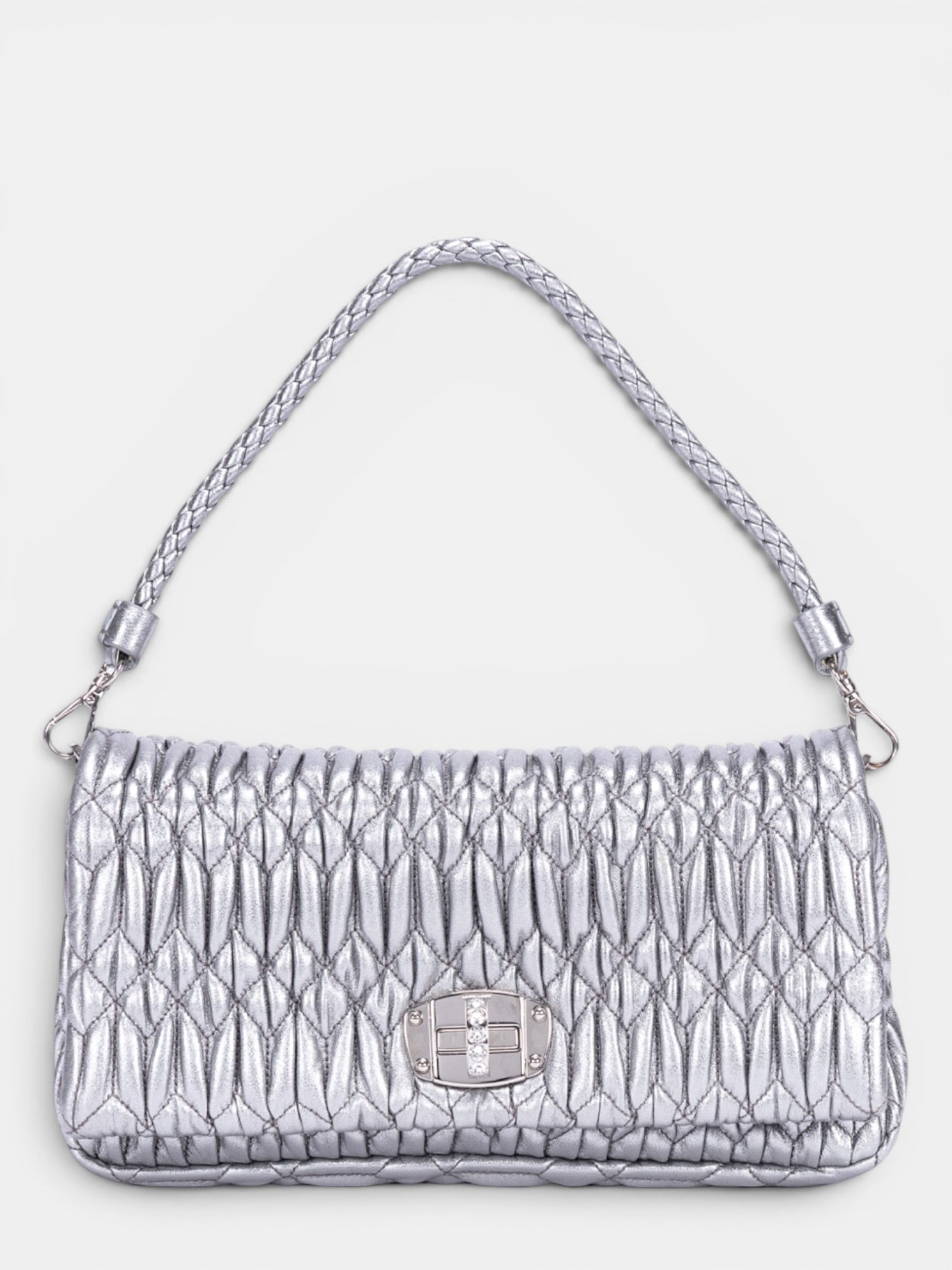 Miu Miu Crystal Cloque Nappa Leather In Sliver