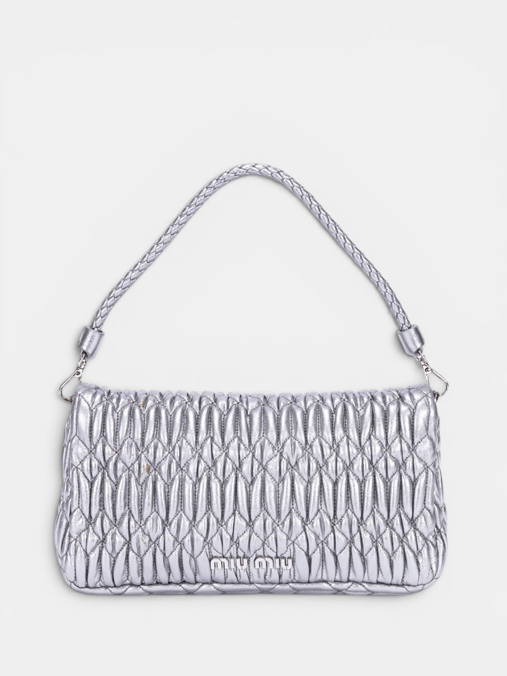 Miu Miu Crystal Cloque Nappa Leather In Sliver