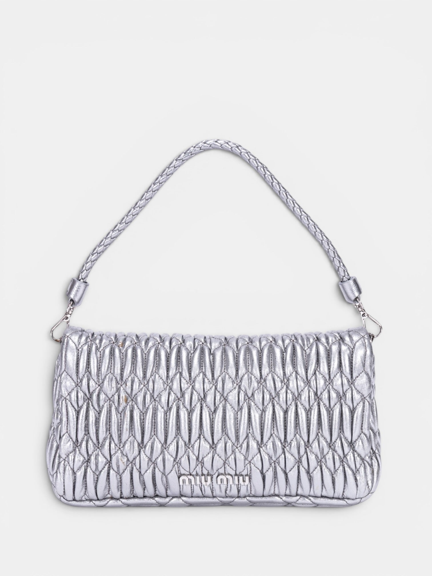 Miu Miu Crystal Cloque Nappa Leather In Sliver