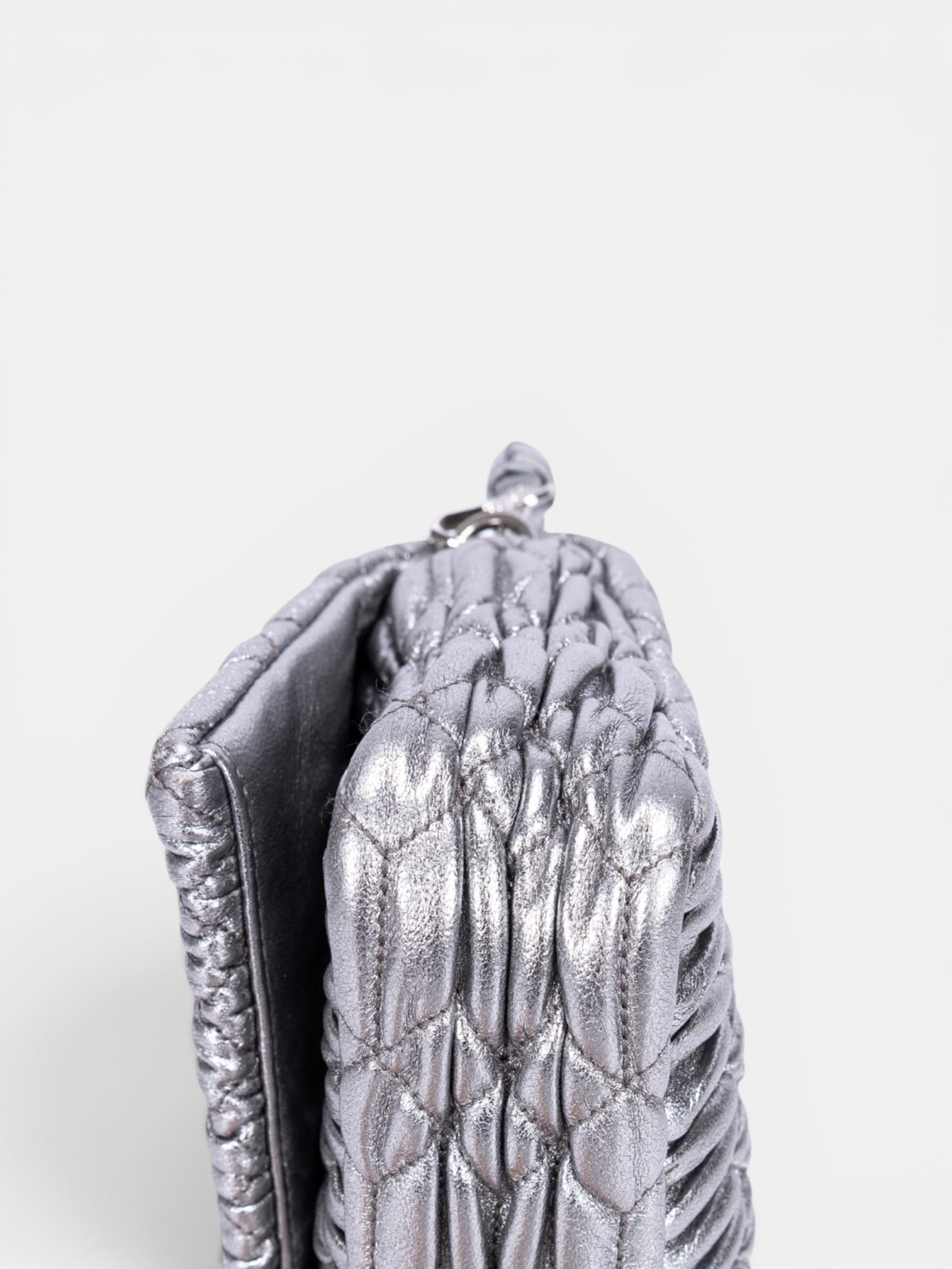 Miu Miu Crystal Cloque Nappa Leather In Sliver